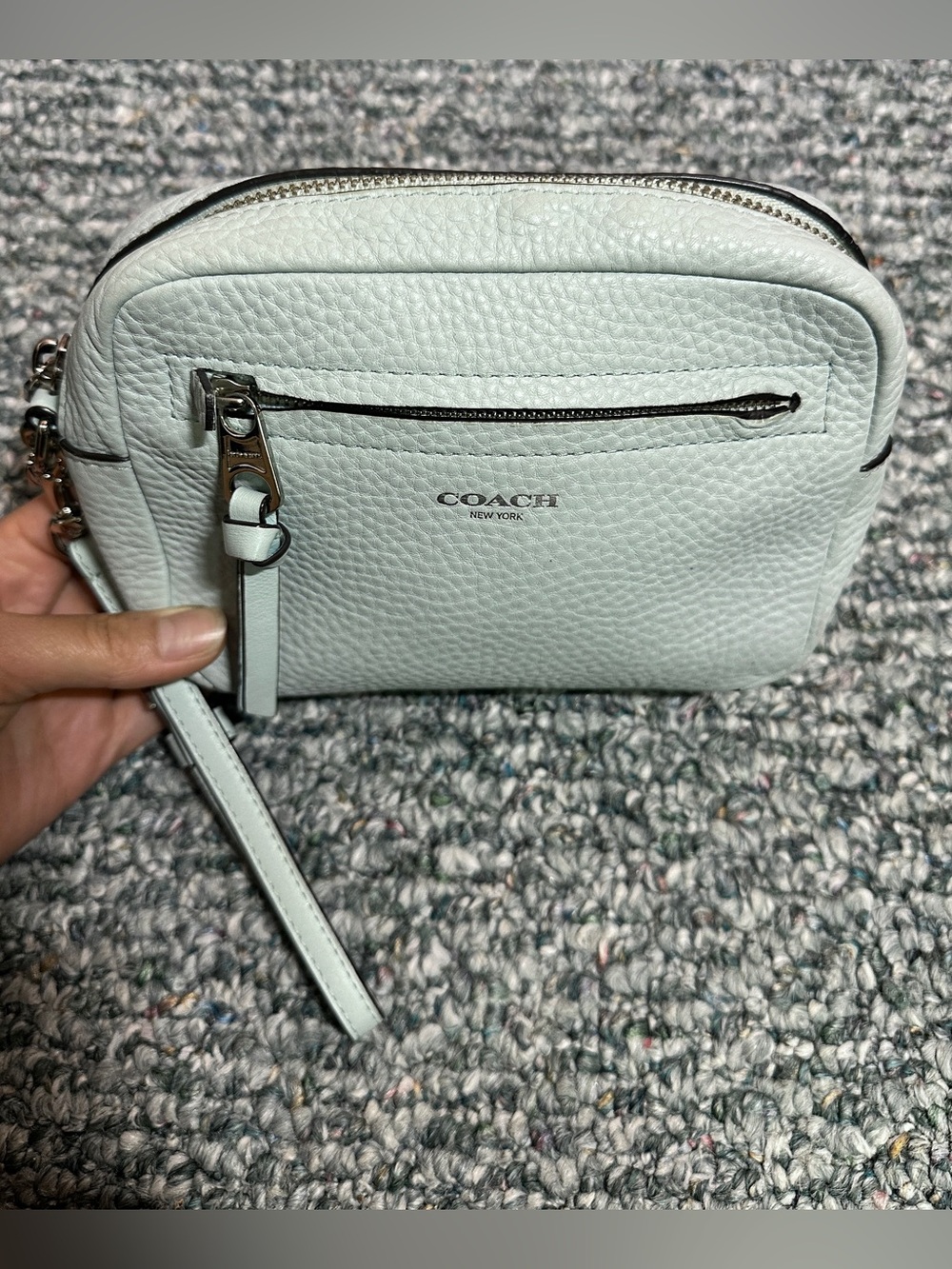 Coach Baby Blue Pebbled Leather Wristlet Pouch